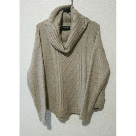 Ariat Sweaters - Ariat Wool Blend Sweater Cowl Neck Rounded Hem Logo Brown Country Medium